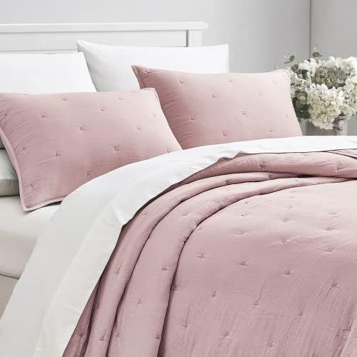 BOURINA Embroidery Quilt Set - 3-Piece Star Design Flesh Pink