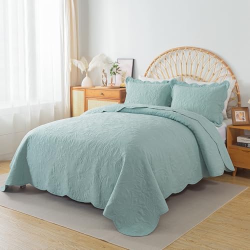 HoneiLife King Quilt Bedding Set - 3 Pieces Silt Green Microfiber Quilt