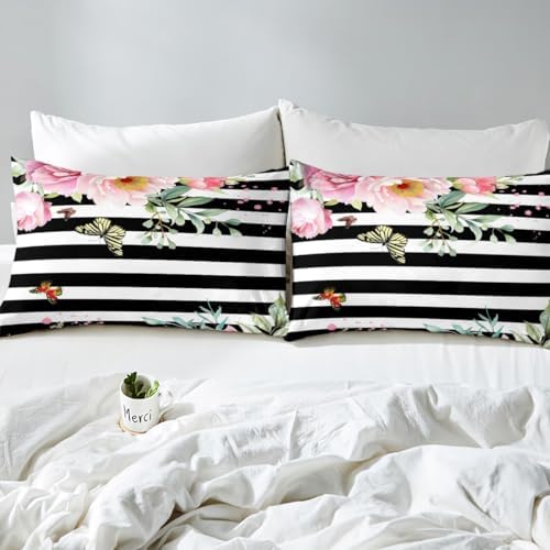 Erosebridal Pink Floral Sheet Set with 2 Pillowcases King Size