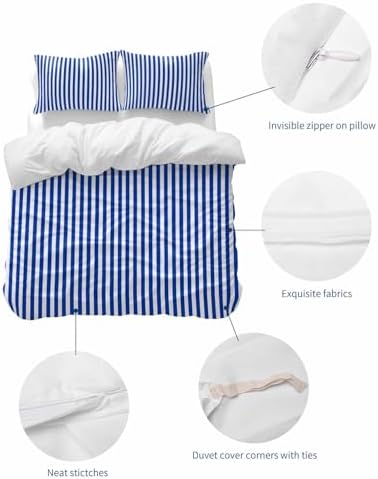 ZOE GARDEN Navy Blue Stripe Duvet Cover Set 3 pcs