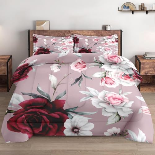Pamnest Comforter Set King Size with Rose Flower Leaves 1