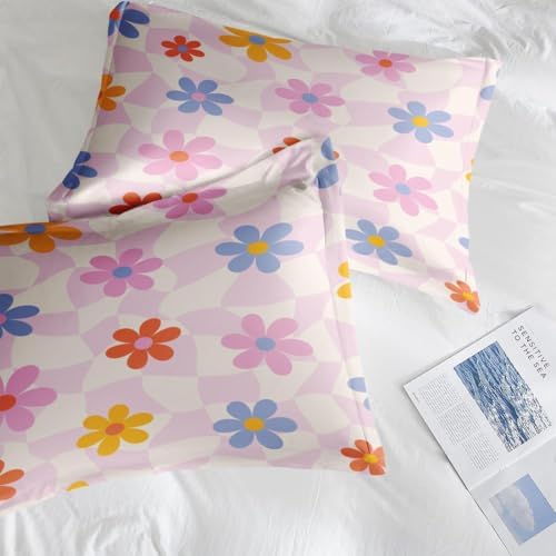 Pamnest Retro Daisy Pink Queen Comforter Set 7 Pcs