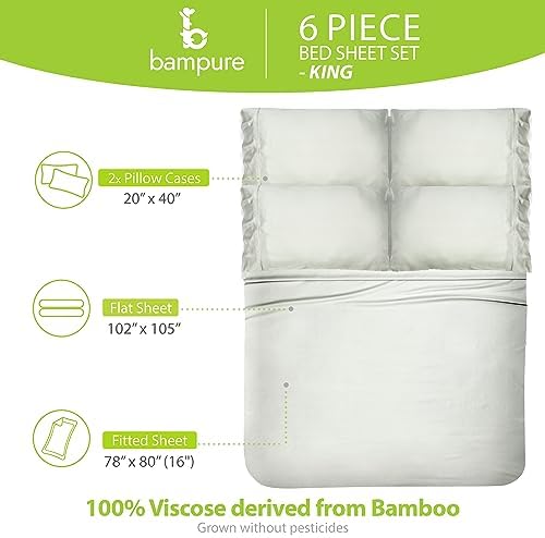 BAMPURE Luxury Bamboo 6 Pcs King Sheet Set