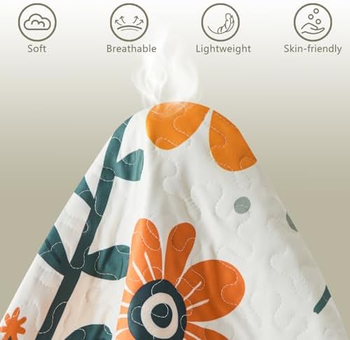 Yogeneg Queen Quilt Bedding Set 3 Piece White Orange Botanical Pattern