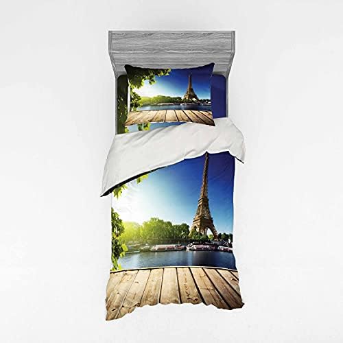 Ambesonne Paris Duvet Cover Set with Eiffel Tower Print