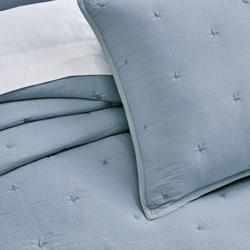 BOURINA Embroidered Quilt Set - 3-Piece FullQueen Blue