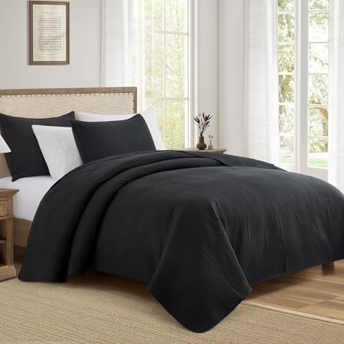 Lavsiry King Size Quilt with Pillow Shams - Black 106x96
