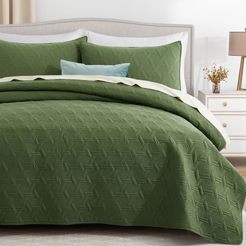 Lavsiry Olive Green Quilt Set King Size