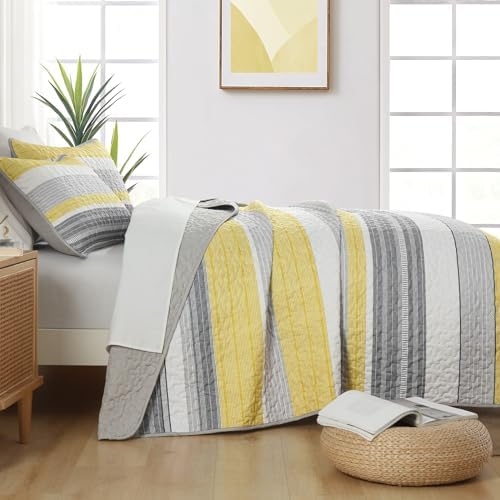 Djoymock Quilt Set Queen Size 3 Piece Fall Striped Bedding Set