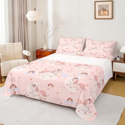 Feelyou Pink Unicorn Sheet Set King Size 4Pcs