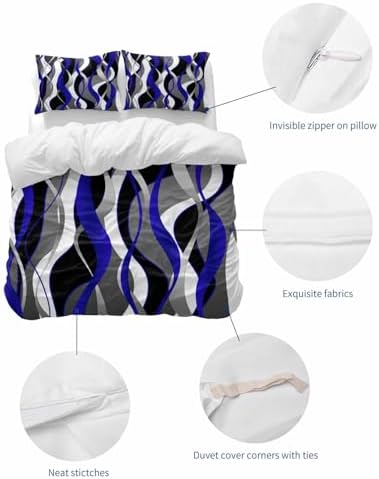ZOE GARDEN Blue Stripe Queen Duvet Cover Set