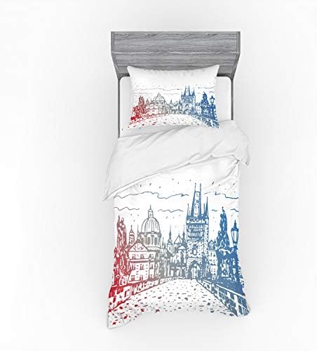 Ambesonne Prague Duvet Cover Set Twin XL Vermilion Blue