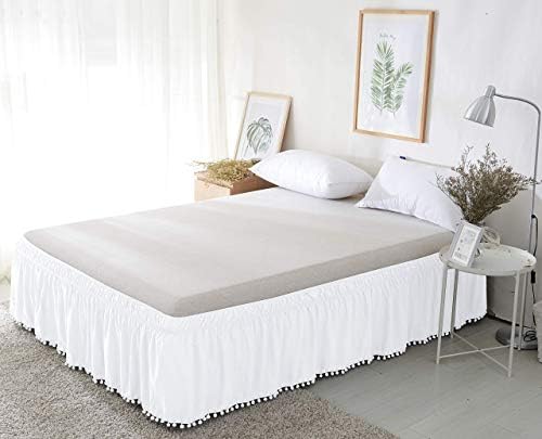 Luxury Top-Knot Tassel Pompom Fringe Bed Skirt 16inch Drop White