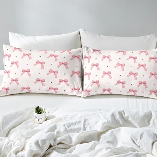 Feelyou Pink Bow Sheet Set for Kids Girl King Size