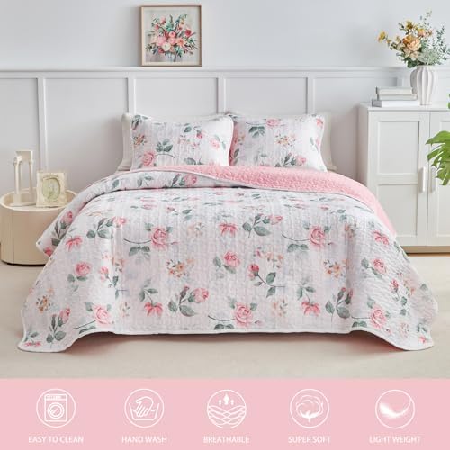 UOZZI Floral Quilt Set Queen Size 88x88 3PC Reversible