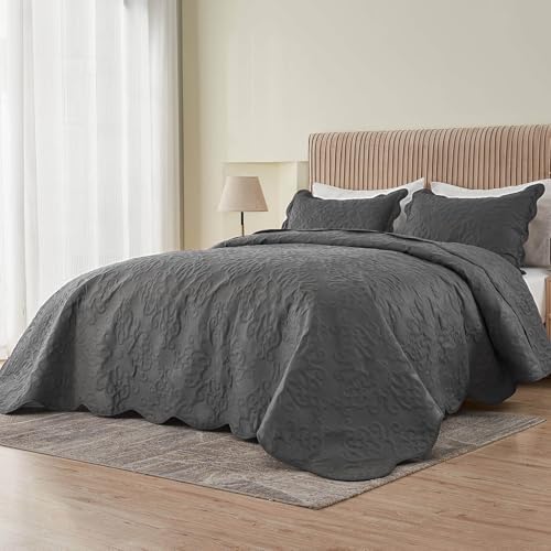 Kingnex Oversized King Bedspread Set Dark Grey 1