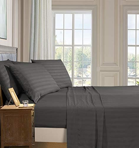 Elegant Comfort 4-Piece Damask Stripe Bed Sheet Set - Twin Grey