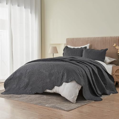 Kingnex Oversized King Bedspread Set Dark Grey 1
