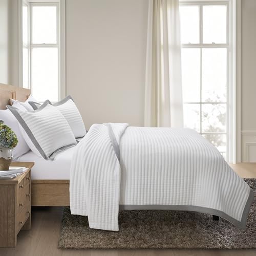 Bonlino White Quilt Set Queen Size with Grey Border