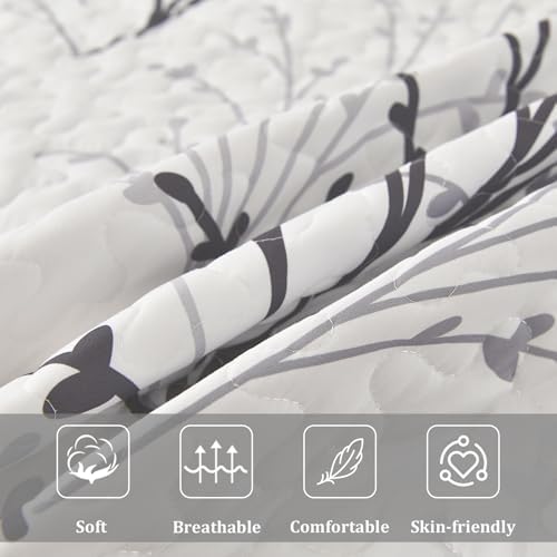 DJY White Botanical Quilt Set Queen Size 3 Piece