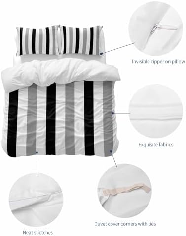 ZOE GARDEN Grey Black Duvet Cover Queen Set 3 Piece