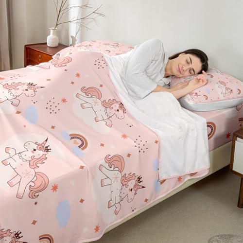 Feelyou Pink Unicorn Sheet Set King Size 4Pcs