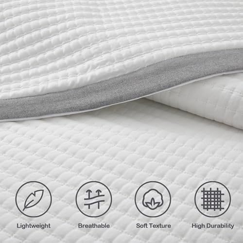 Bonlino White Quilt Set Queen Size with Grey Border