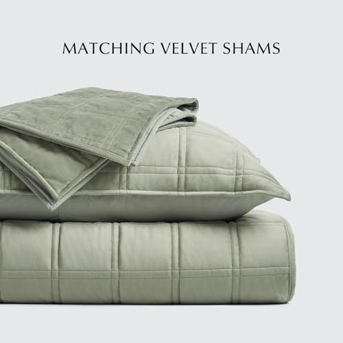 EVERGRACE Velvet Quilt Set 3 Pieces King Size Sage Green