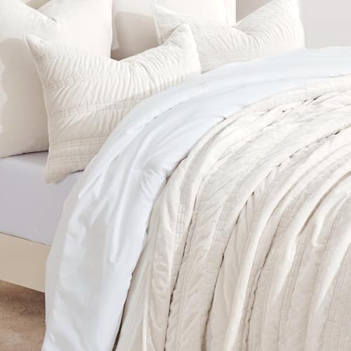 EVERGRACE Velvet Quilt Set Queen Size Ivory White 1