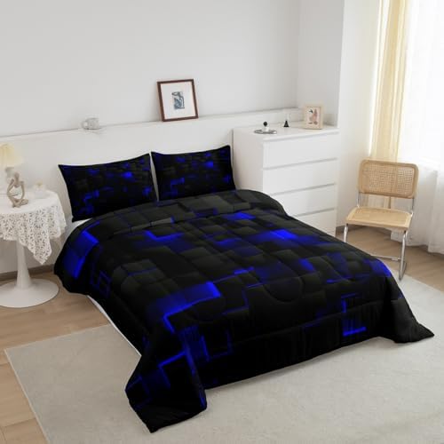 Erosebridal Queen Size Comforter Set Neon Geometric Check
