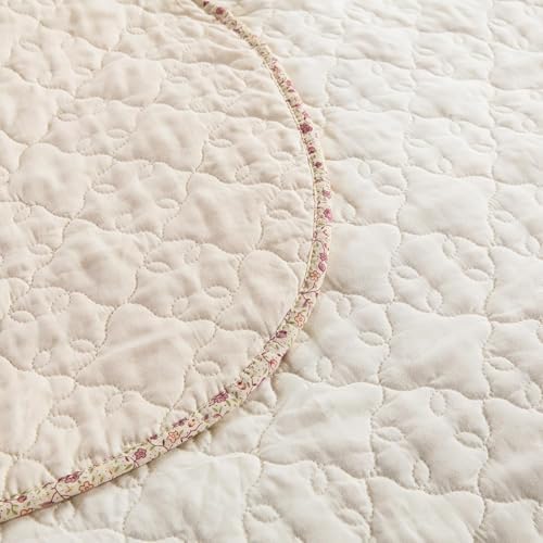 EAVD Floral Embroidered Quilt Set King Size Beige 3 Pieces