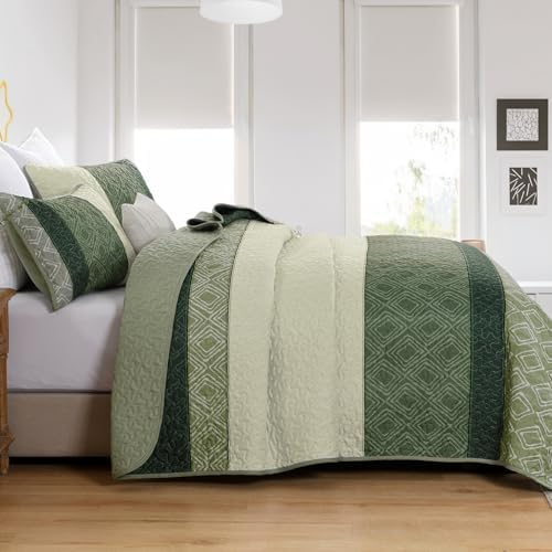 Cottolester Green Quilt Set Queen Size with 2 Pillow Shams