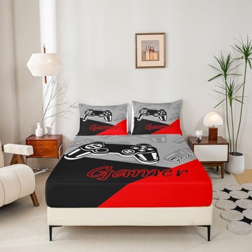 Feelyou Kids Gamer Bed Sheet Set Red Black King