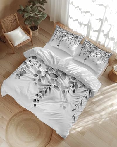 ZOE GARDEN Grey Eucalyptus Duvet Cover Set Full Size 3 Piece
