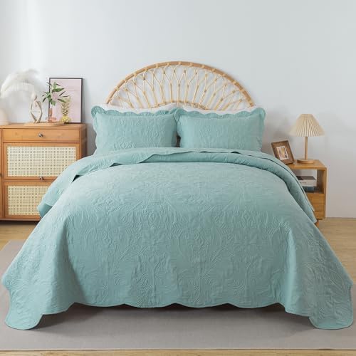 HoneiLife King Quilt Bedding Set - 3 Pieces Silt Green Microfiber Quilt