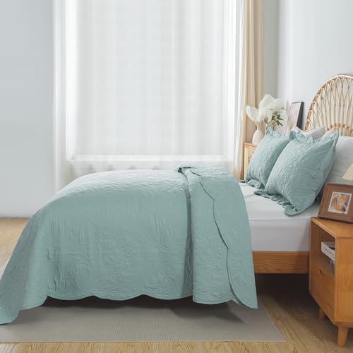 HoneiLife King Quilt Bedding Set - 3 Pieces Silt Green Microfiber Quilt