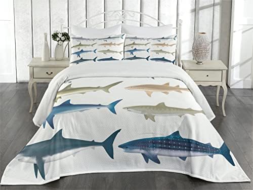 Lunarable Shark Coverlet Set Queen Size Blue Grey 1