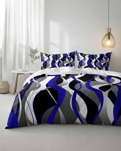 ZOE GARDEN Blue Stripe Queen Duvet Cover Set
