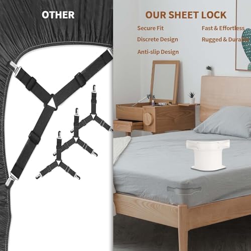 REBLEU Bed Sheet Holders 4Pack - Heavy Duty White Sheet Clips