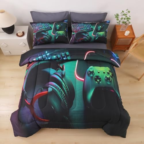 6 Pieces Gamer Comforter Set Twin for Boys