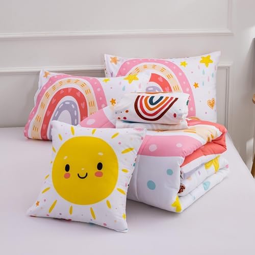 Btargot 5 Piece Pink Rainbow Comforter Set for Kids