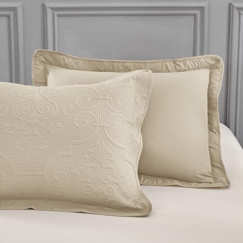 CHIXIN California King Quilt Set - Damask Paisley Coverlet with Ultrasonic Quilting