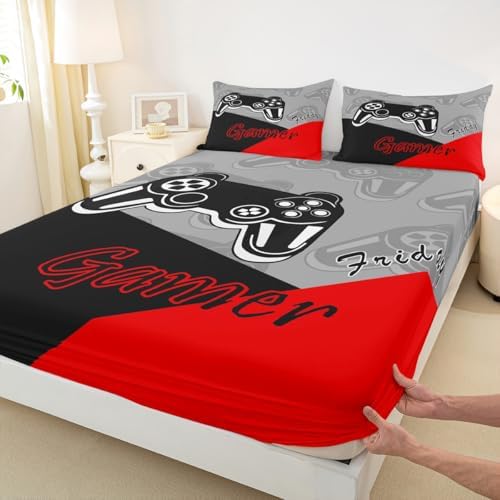 Feelyou Kids Gamer Bed Sheet Set Red Black King