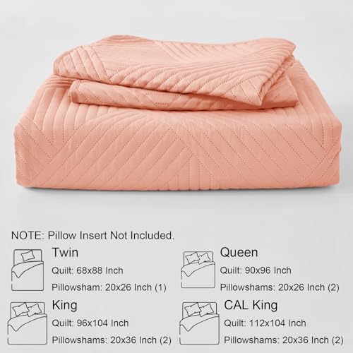 Whale Flotilla King Quilt Set with Embossed Pattern 96x104 Inches Pink