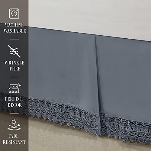 Elegant Comfort Narina Collection Lace Bed Skirt 15inch Drop Cali King Gray