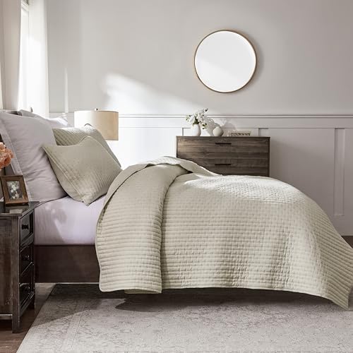 WDCOZY Beige Cross Stitch Queen Quilt Set