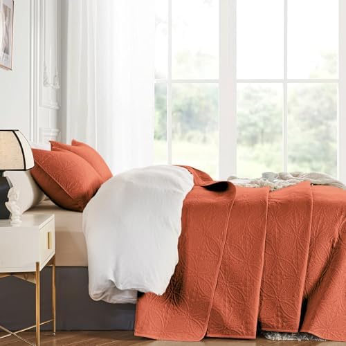WURUIBO Quilt Set - Burnt Orange Microfiber