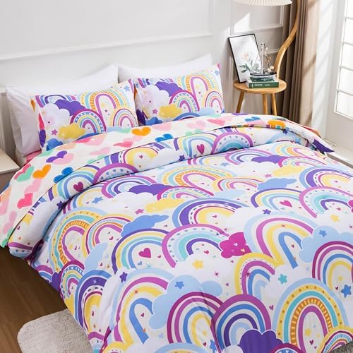 Btargot 5 Piece Light Purple Rainbow Comforter Set for Kids 1