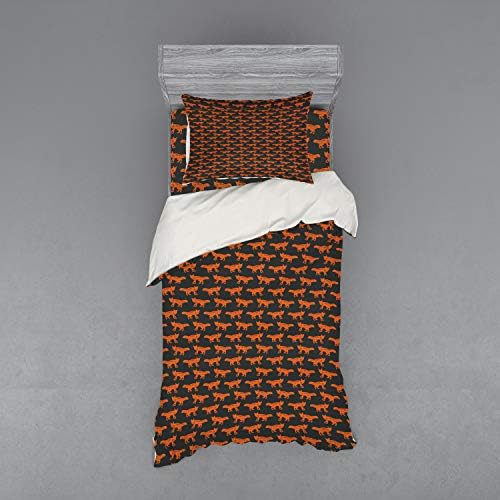 Ambesonne Fox Duvet Cover Set - Twin Size Orange Charcoal Grey