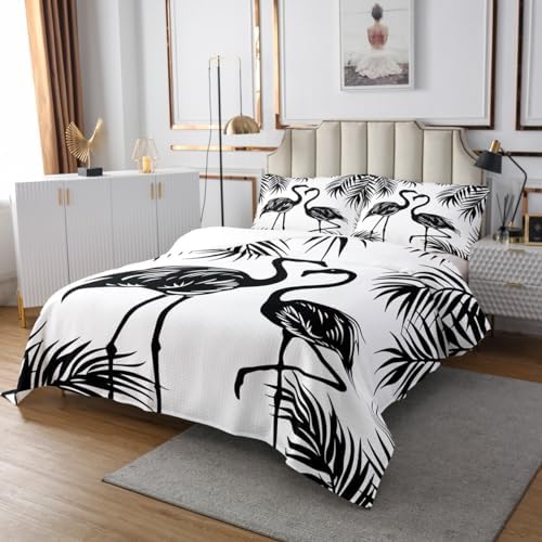Erosebridal Flamingo Bedspread Set King Size Black and White